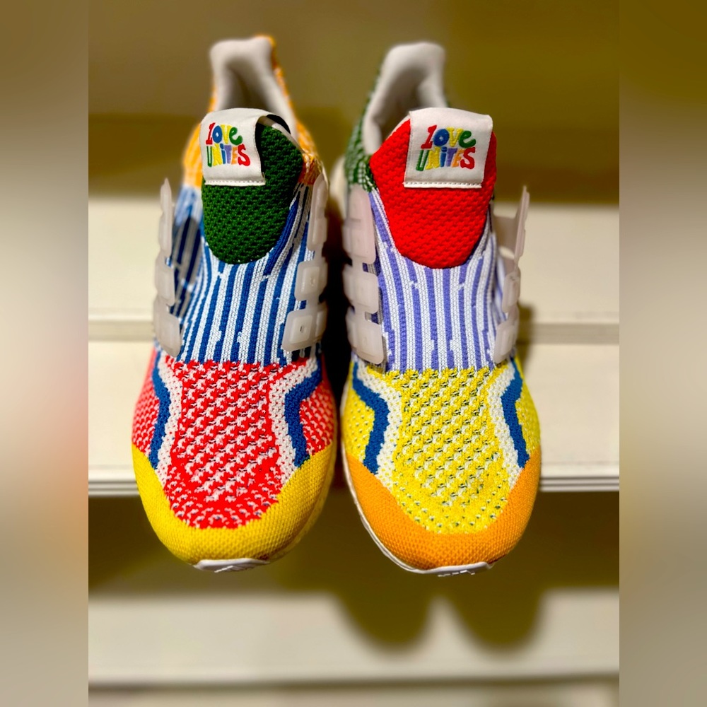 Multi color, Adidas love unites sneaker, size 9 1/2
